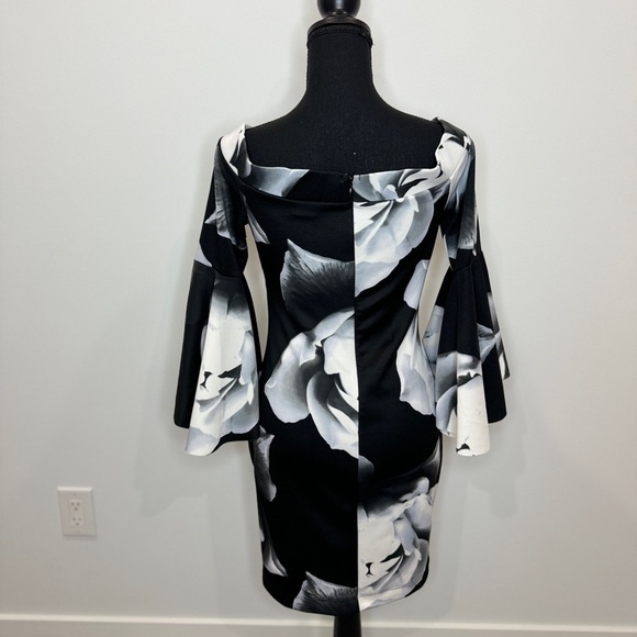 Venus Off Shoulder Black and White Bodycon Dress (XS) - Picture 7 of 10